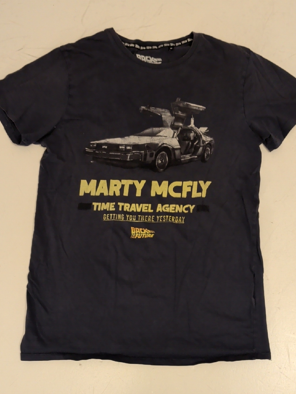 Time Travel Agency Marty McFly Back To The Future Tee Faded Navy Shirt Delorean